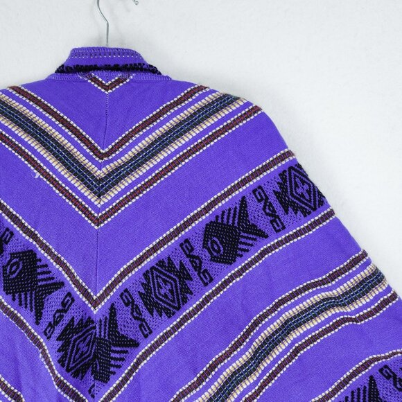 Tejidos Diaz Sweater Womens One Size Purple Wool Blend Aztec Fringe Poncho - Picture 13 of 14